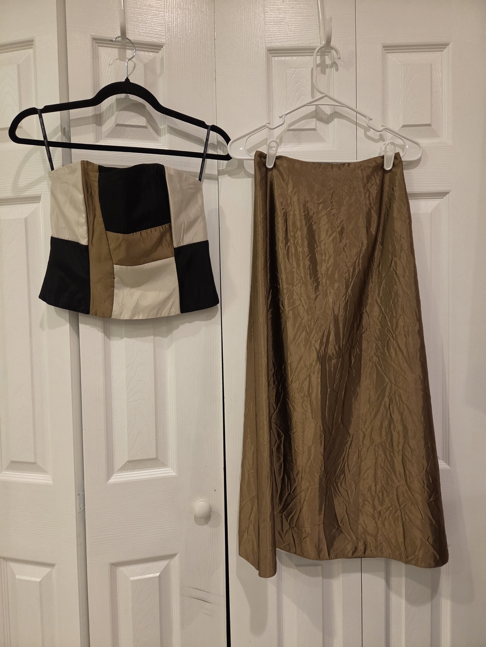 Vintage Late 90s Y2k Scott McClintock Brown, Black & Cream Two-Piece Prom Set